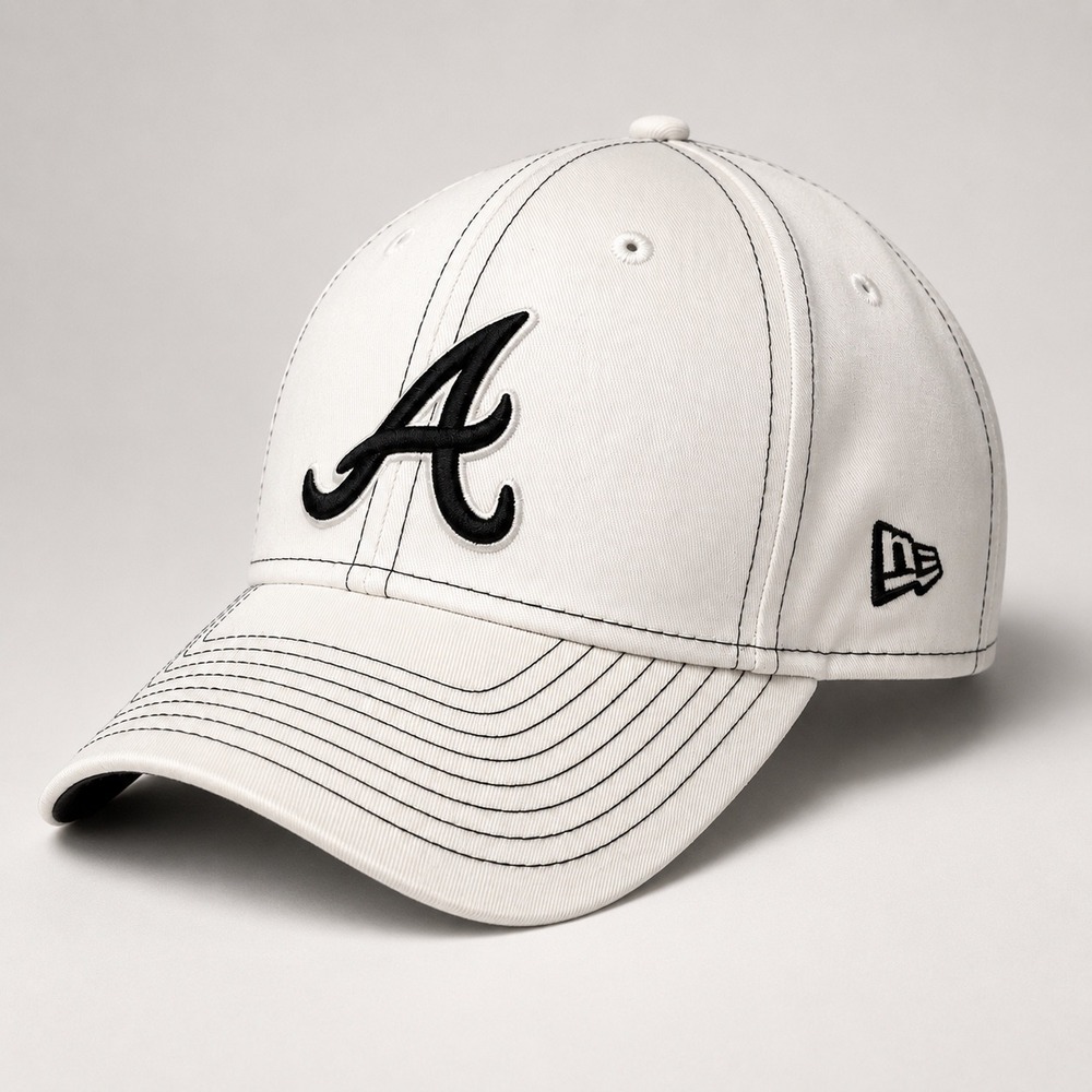 New Era Atlanta Braves 9FORTY Hat White Black Contrast Stitch MLB Snapback Cap